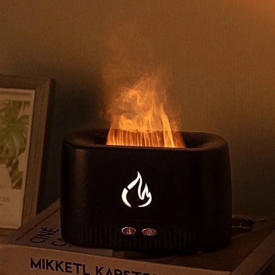 Umidificador de Chama com Difusor de Óleo Essencial e Luz LED Colorida de 7 Cores, Efeito de Chama