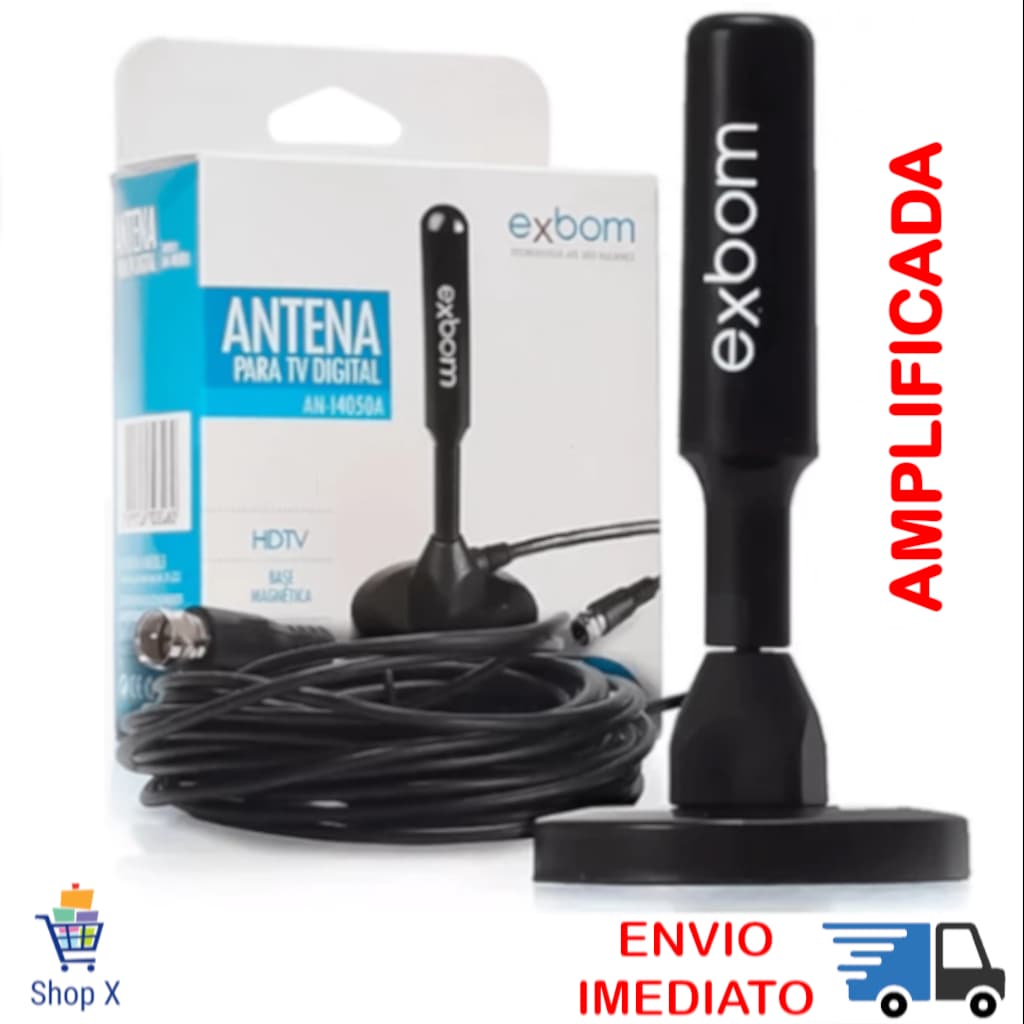 Antena Digital HDTV UHF VHF FM Interna e Externa Cabo 4m Prova D'água Base Imã Amplif. 3,5 dbi