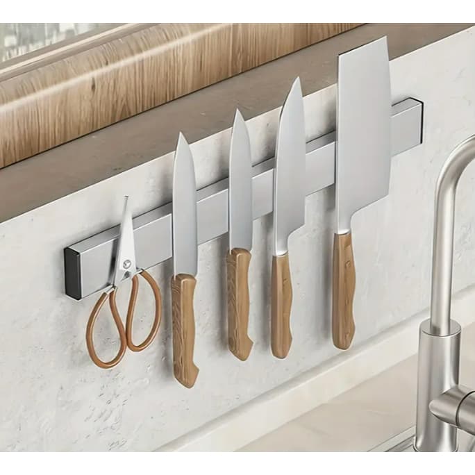 Kit Barra Magnética imã de aço Suporte Magnético para Facas Suporte de Facas Aço Inoxidável Cozinha Churrasqueira  40 Cm
