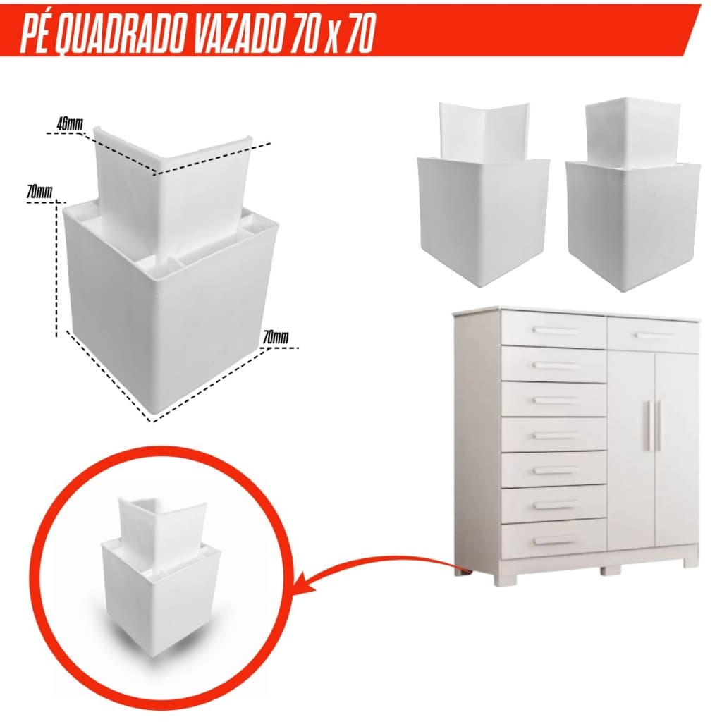 Kit 4/6/8/10/20 Pés Branco Para Guarda Roupas Rack Armario Gabinete 70X70X70mm