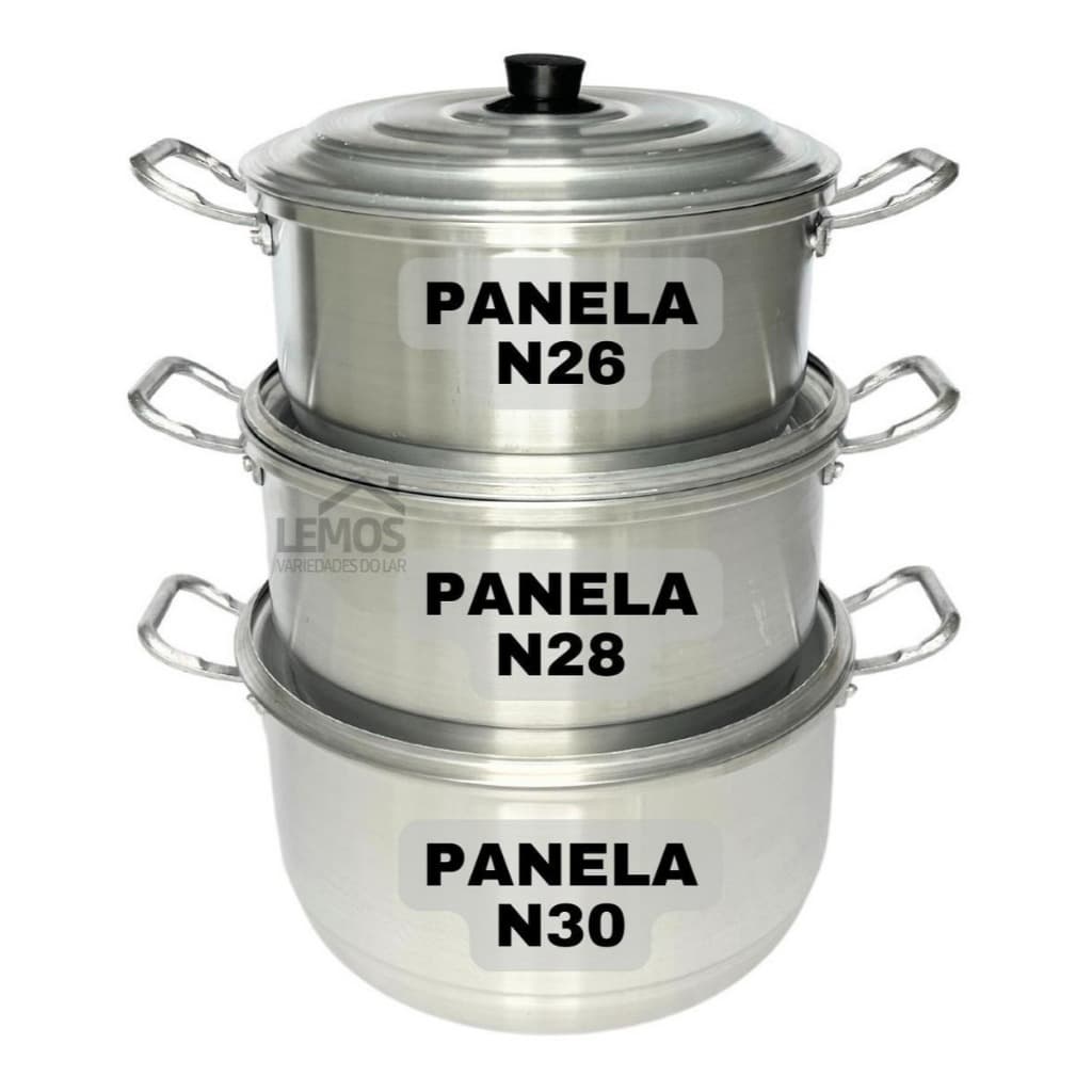 Jogo de panelas Caçarola Grande de Alumínio Grosso 3 Peças Nº30 / Nº28 /Nº26 Hotel Restaurante