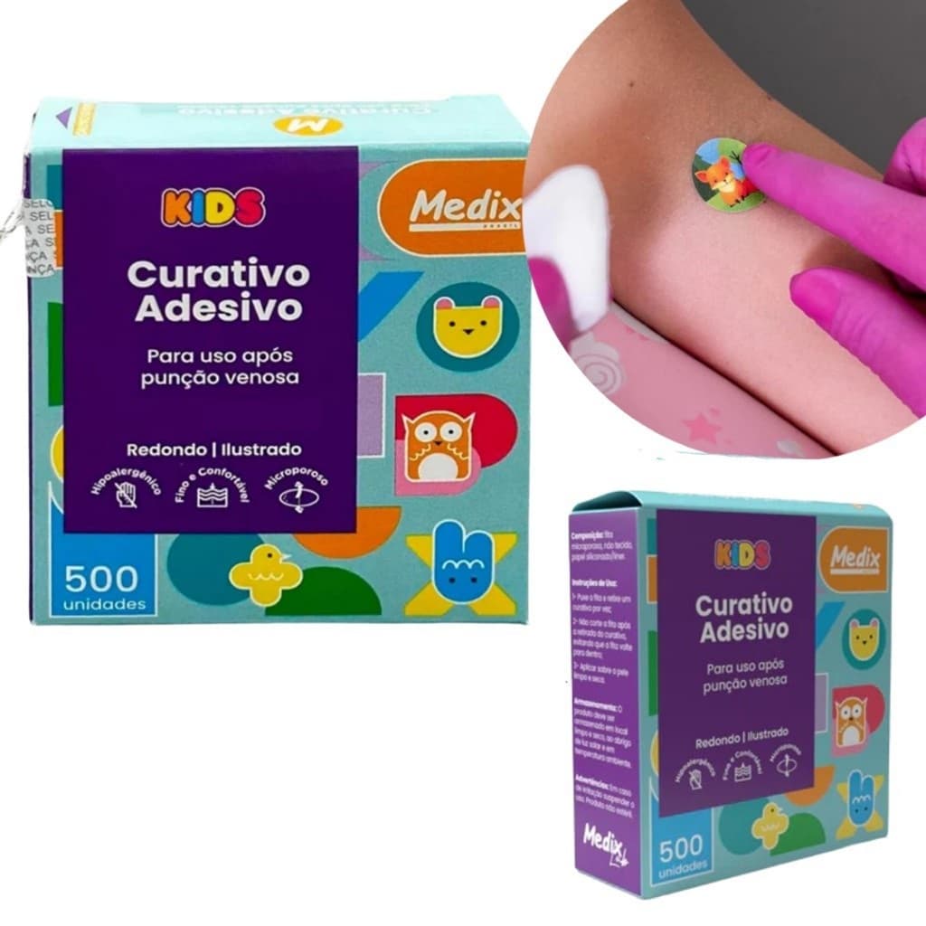 Curativo Redondo Blood Stop Bandagem Kids 500 Unidades Medix