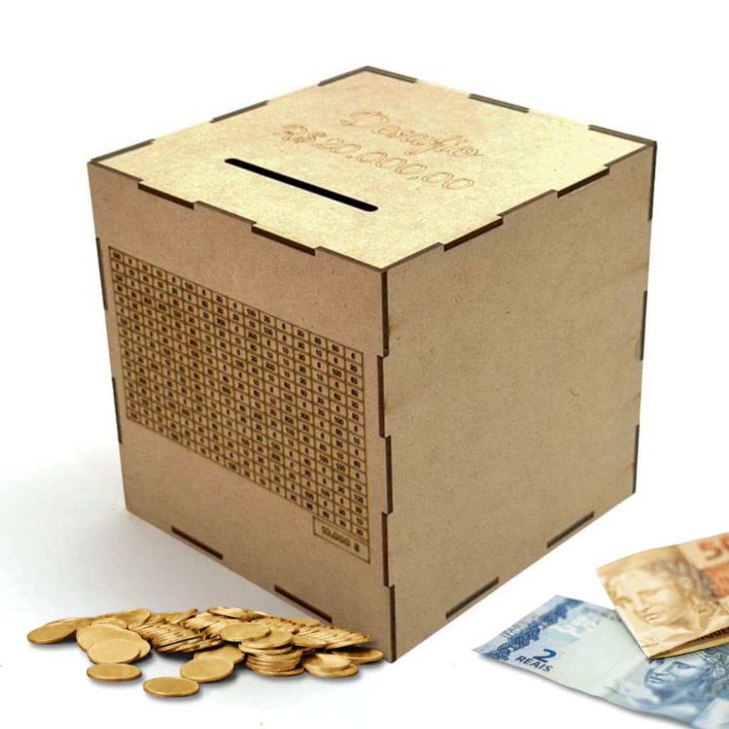 Cofre Mdf Desafio Depositos Guarda Dinheiro 1Mil 5Mil 10Mil 20Mil