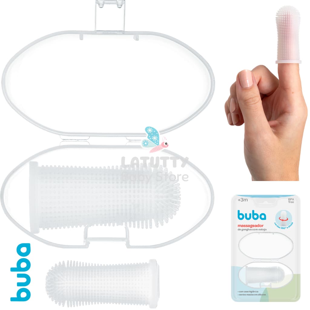 Massageador de Gengiva Buba Com Estojo Cerdas Silicone 360° Higiene Bucal Bebê Infantil