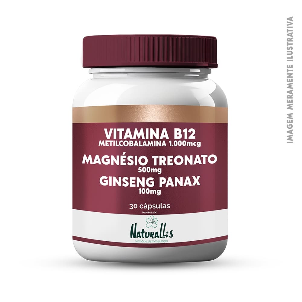Vitamina B12 Metilcobalamina 1.000mcg C/ Magnésio Treonato 500mg e Ginseng Panax 100mg - 30cp