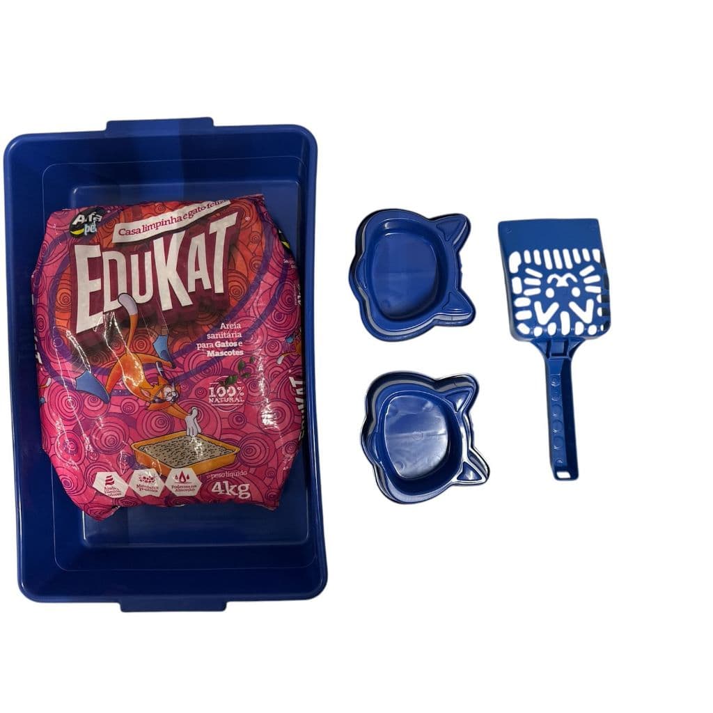 Kit Areia Eduket 4Kg + Caixa de Areia para gatos + comedouro + bebedouro + pazinha