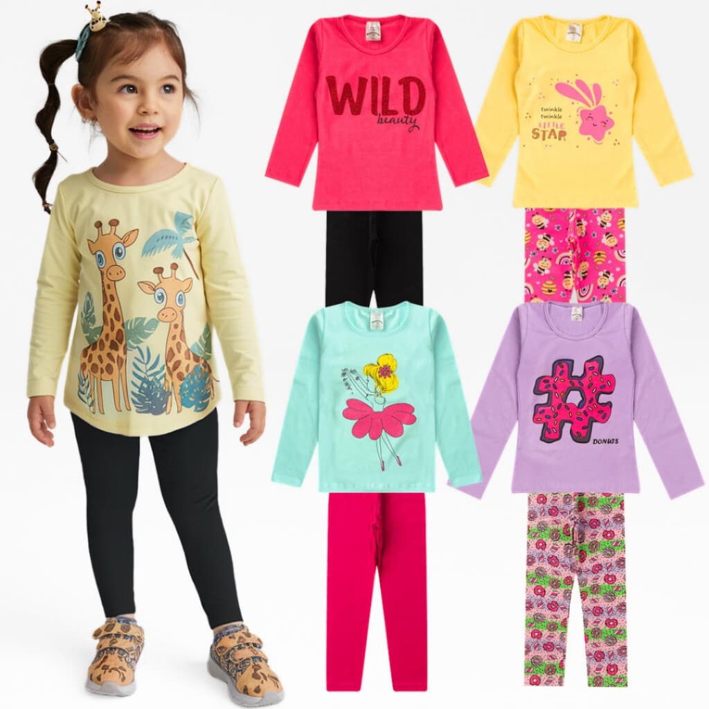 Kit 4 Peças Conjunto Infantil Menina Feminino Meia Estação Frio Inverno