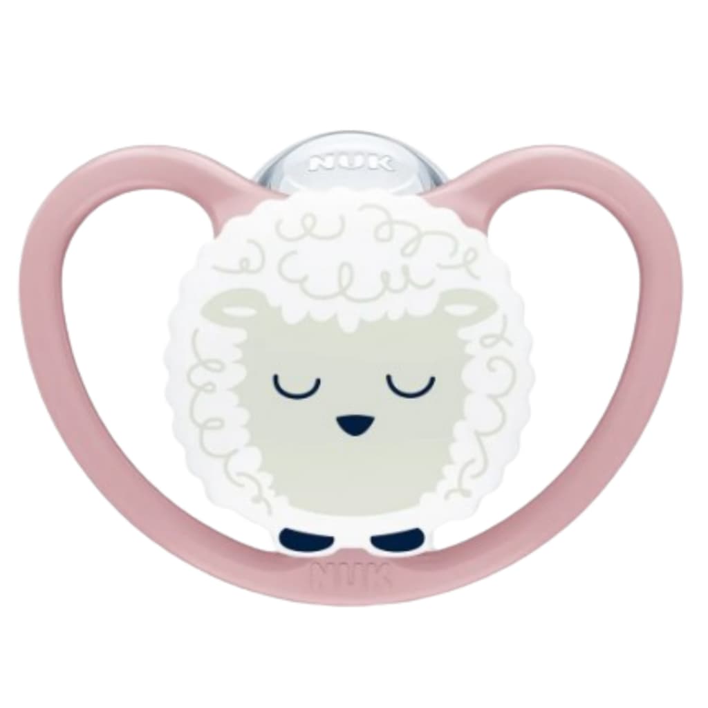 Chupeta Menina Nuk Space Ortodôntica Bico Silicone Brilha no Escuro Estojo Esterilizável +6 meses