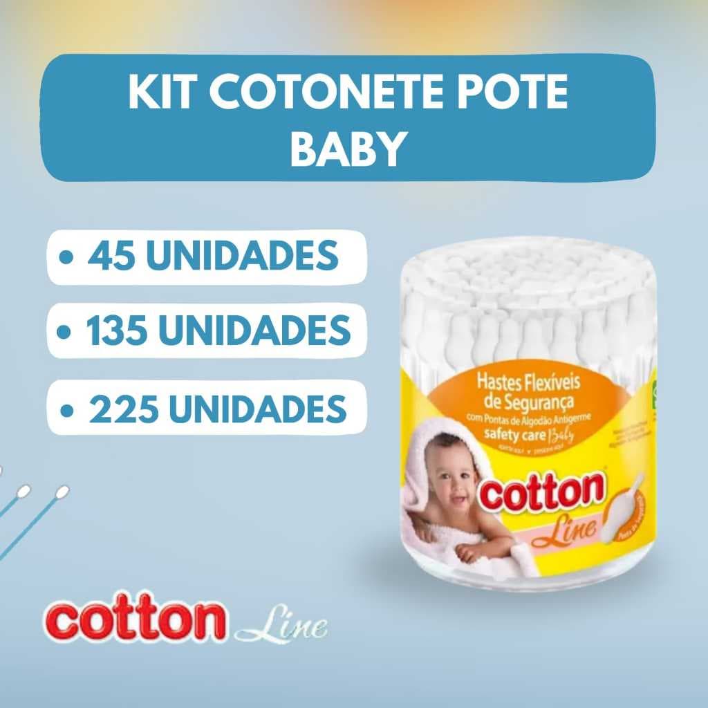 Pote De Cotonete Hastes Flexíveis 45 Unidades Cotton Line Safety Care Baby Amarelo