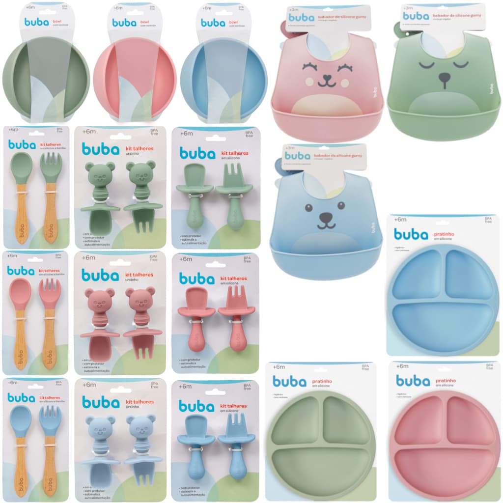 Kit completo Prato + talheres + Bowl + Babador - Buba - Introdução Alimentar -Praticidade e Conforto