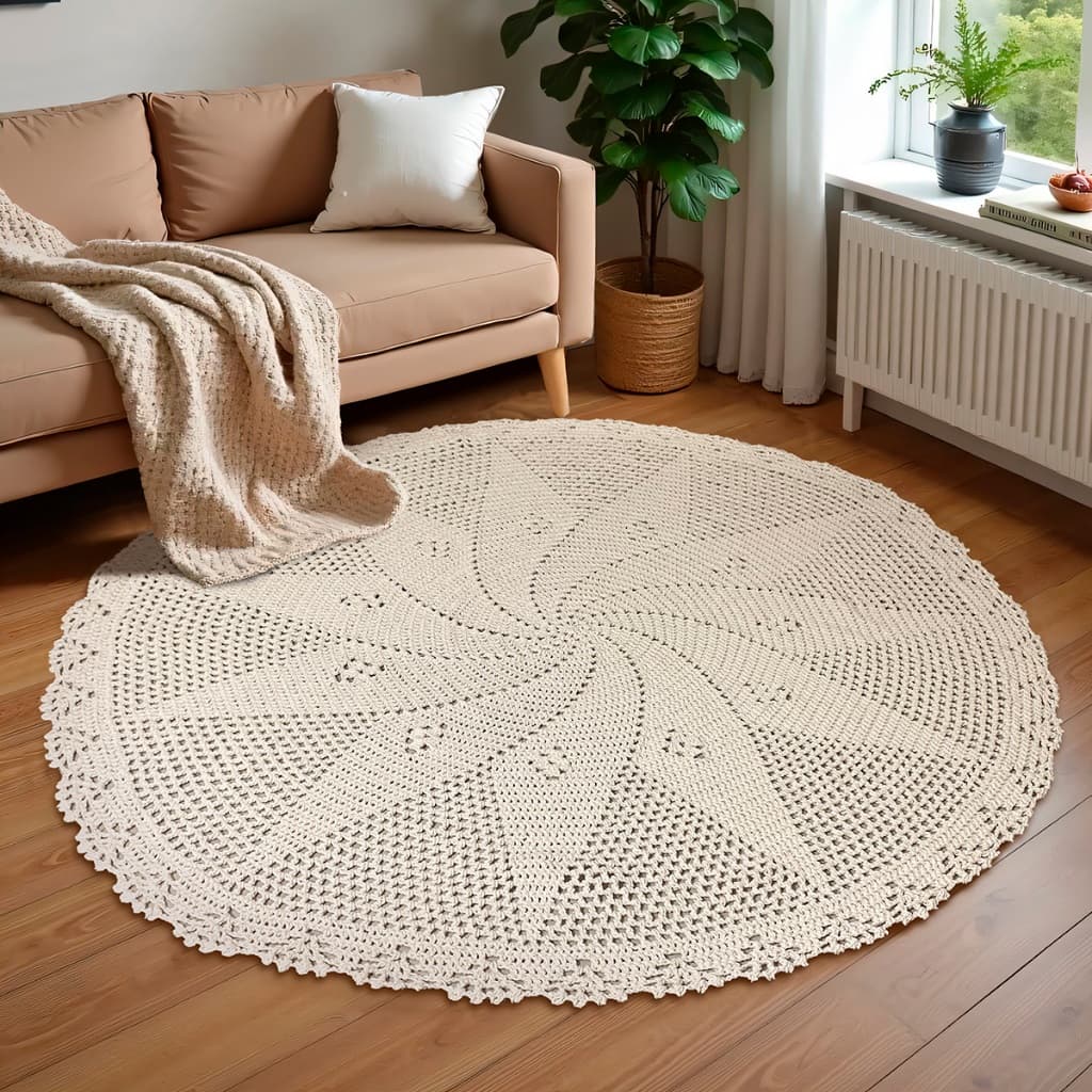 Tapete Redondo De Crochê 100% Algodão 1,50m Para Sala Quarto