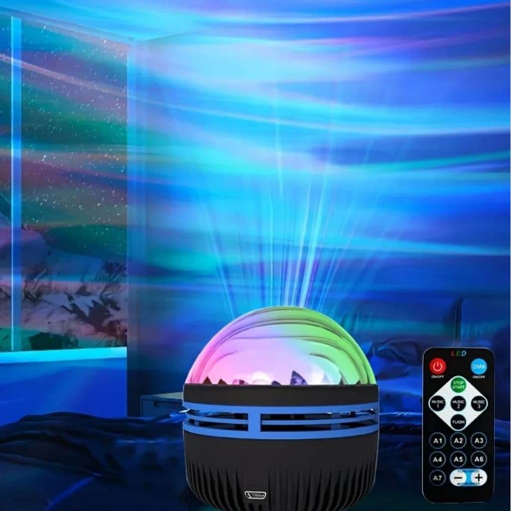 Projetor Giratório Efeito Ondas Ocean Aurora Boreal Luminária Led 14 Efeitos  Abajur Com Controle