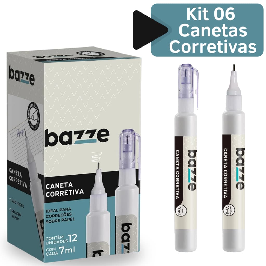 Kit Caneta Corretiva Escolar Corretivo Liquido Material Escolares 7ml Ponta Metalica Volta Aulas