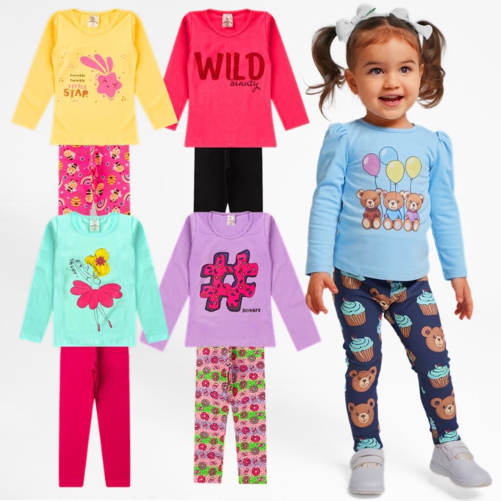 Kit 4 Peças Meia Estação Menina Conjunto Infantil  Feminino Inverno Frio