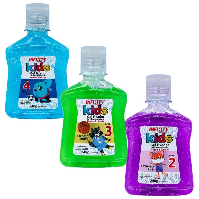 Gel de Cabelo Infantil 240g Linha Kids INFINITY LOOKS HAIR Uso indicado a partir dos 3 Anos