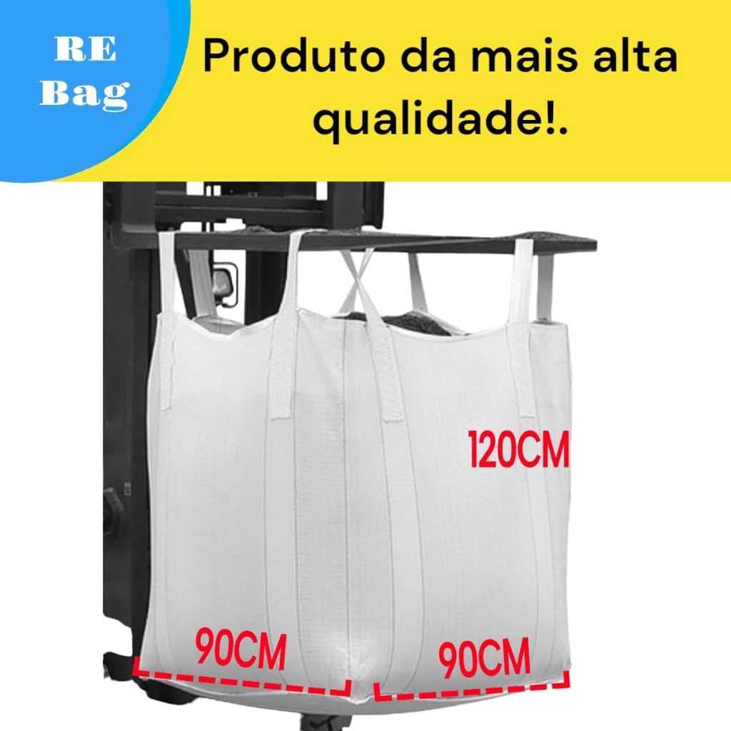 2 Big Bag Ensacar Entulho Reciclagem Jardinagem120x90x90 Até 1200kg Boca Aberta Fundo Fechado
