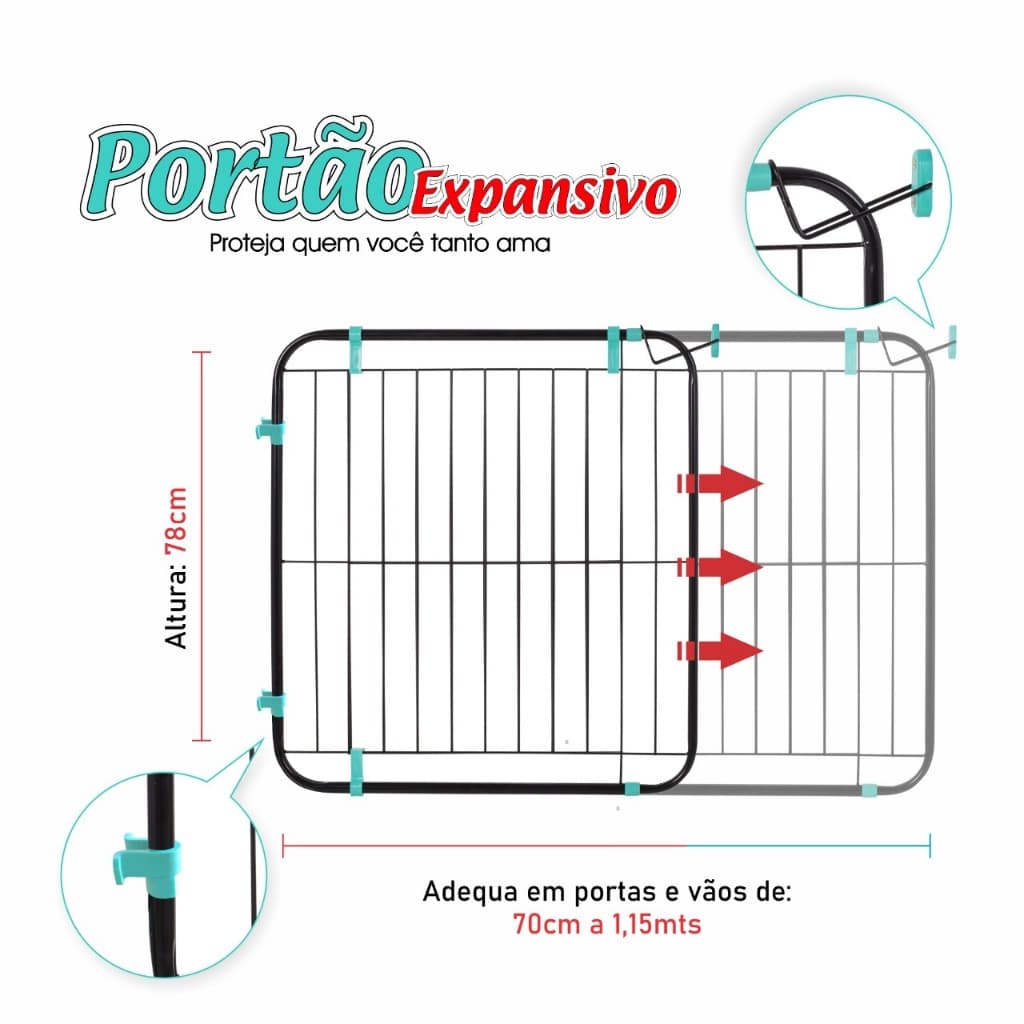 Portão Pet Útil Expansivo Grade Proteção Criança Cão Pet (70Cm a 115Cm)