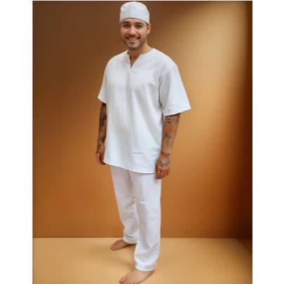 Roupa De Ração Masculina Umbanda Candomblé Branca e Preta 2 peças Conjunto Calça e Bata