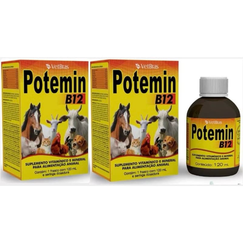 Kit C/ 2 Frascos Potemin B12 - Suplemento Vitamínico e Mineral Para Pet Cães Gatos e Aves