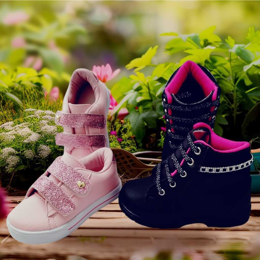 Kit Bota e Tênis Menina Infantil Strass Confortável Antiderrapante” Do 20 a 27