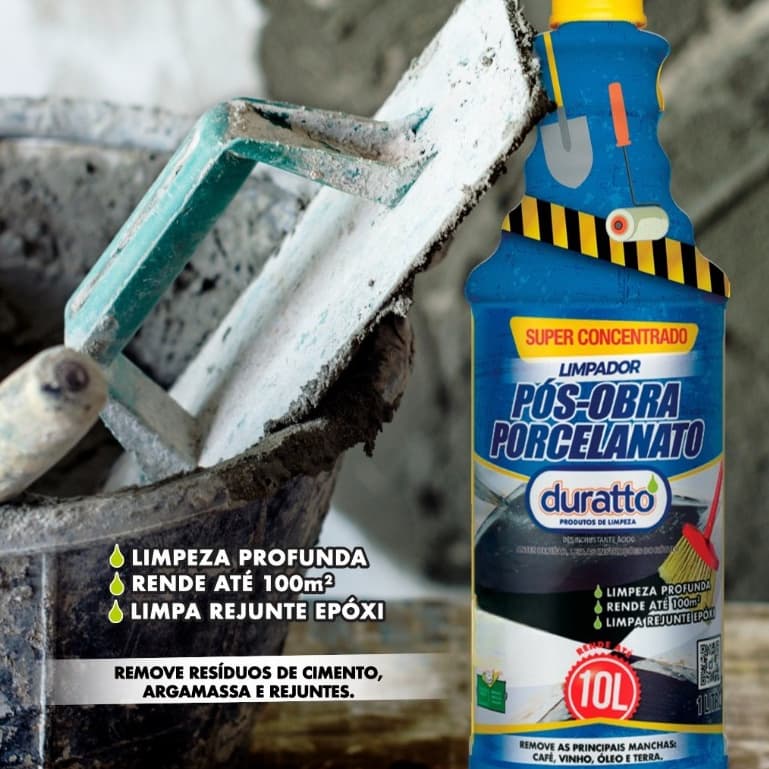 Limpador Porcelanato Pós Reforma Obra Limpeza Pesada - 1 litro Super Concentrado RENDIMENTO 10Litros