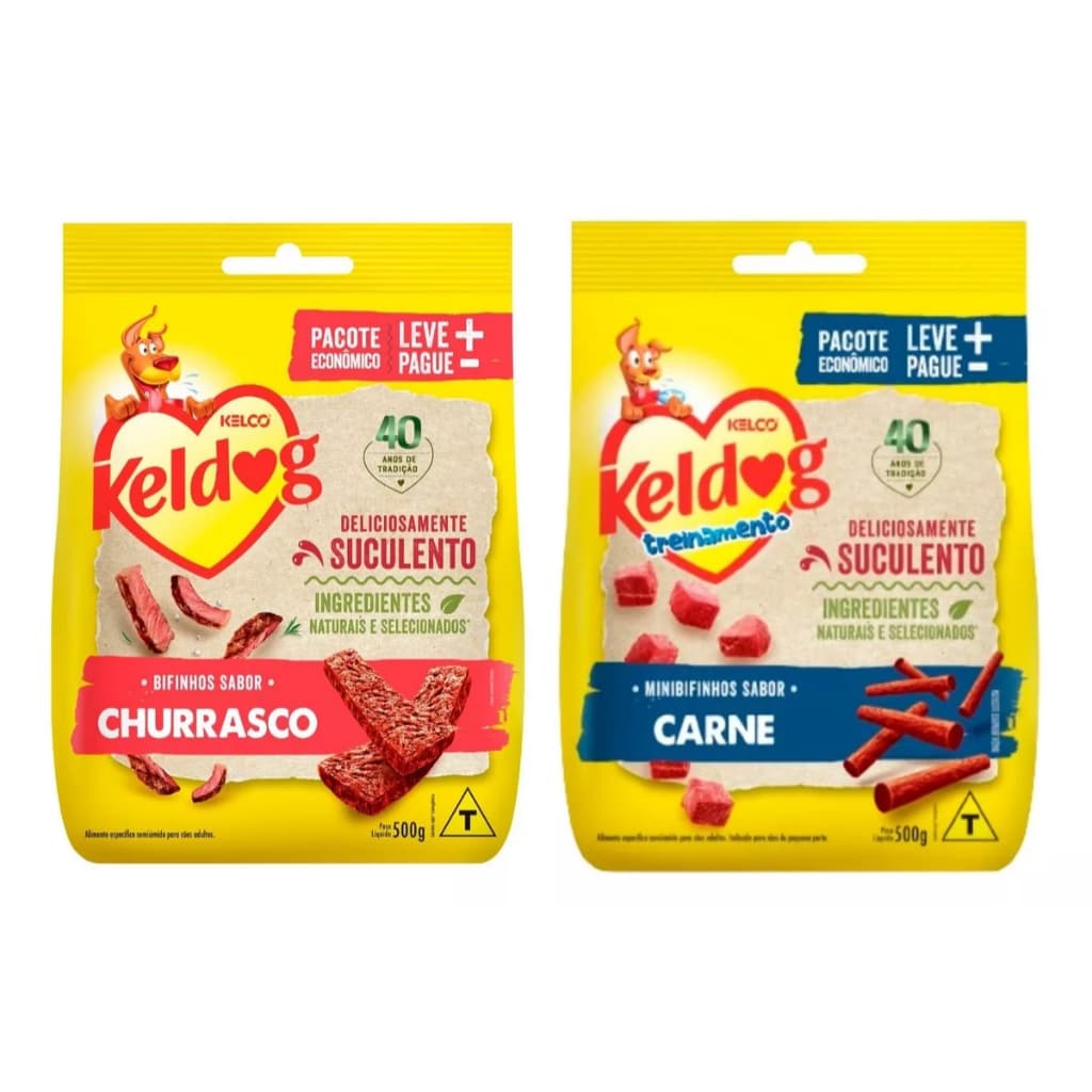 Kit2 Petiscos Cão Bifinho Keldog Mini Carne E Churrasco500g