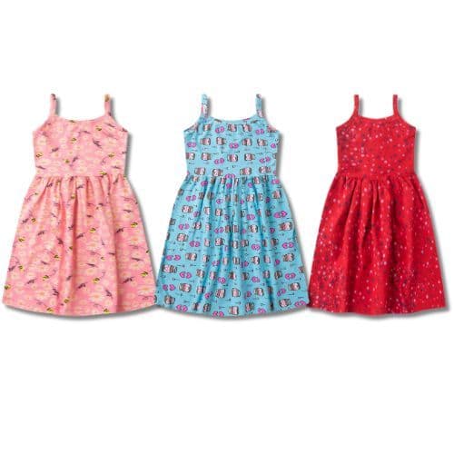 Kit 3 Peças Vestidos Estampados  Infantil Juvenil Feminino/Menina Sortidos em Cotton Tamanho 1 ao 14