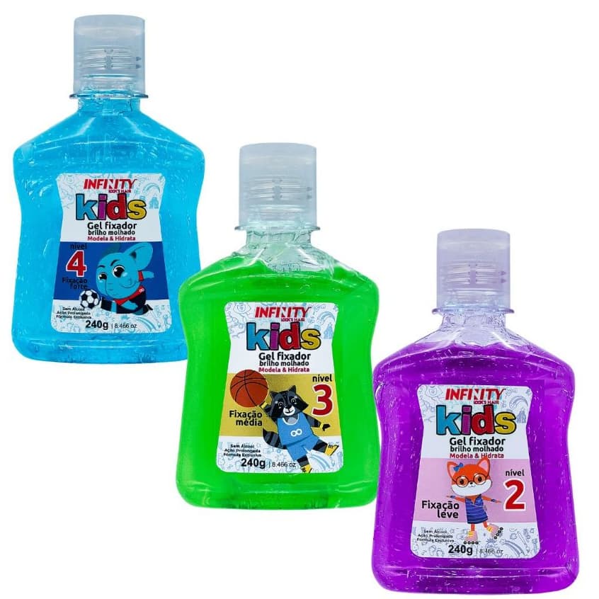Gel de Cabelo Infantil 240g Linha Kids INFINITY LOOKS HAIR Uso indicado Apartir dos 3 Anos