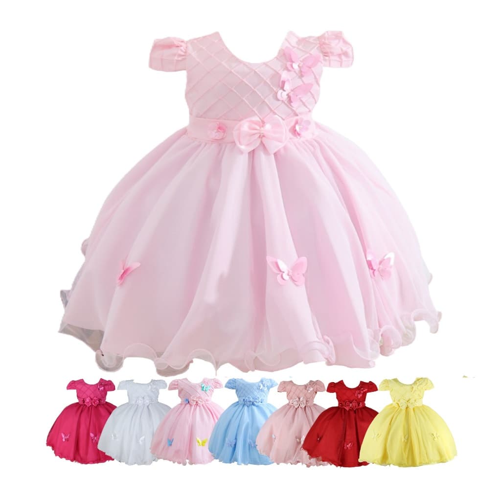 Vestido Jardim Encantado das Borboletas Infantil Luxo Rosa Floral