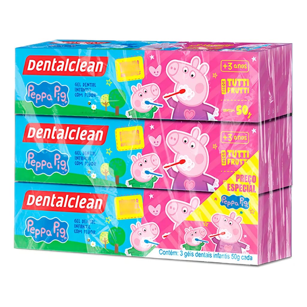 3x Pasta De Dente Infantil Flúor Peppa Pig 50g Dentalclean