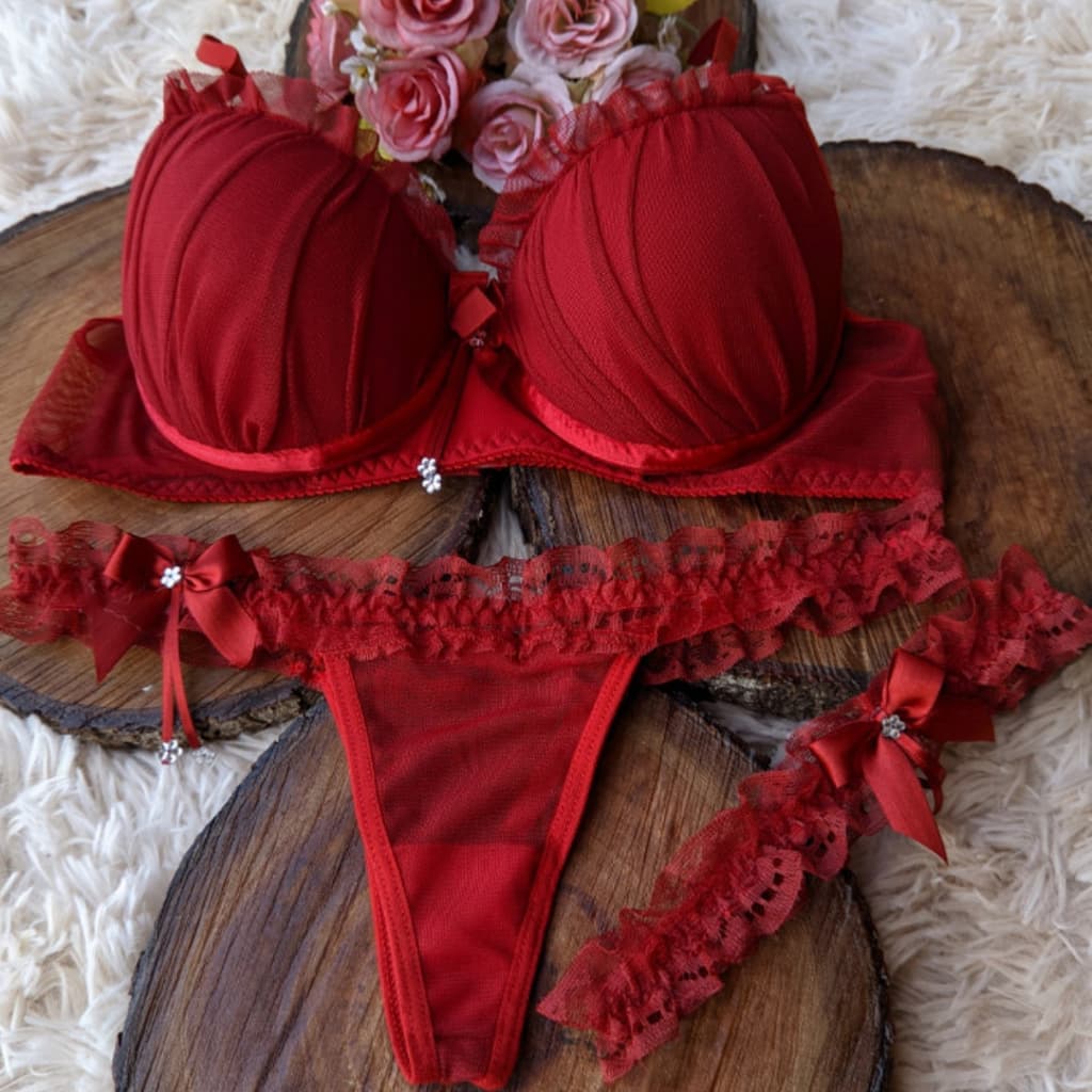 Conjunto Sutiã e Calcinha Sensual Fio Dental Lingerie Com Perneirinha