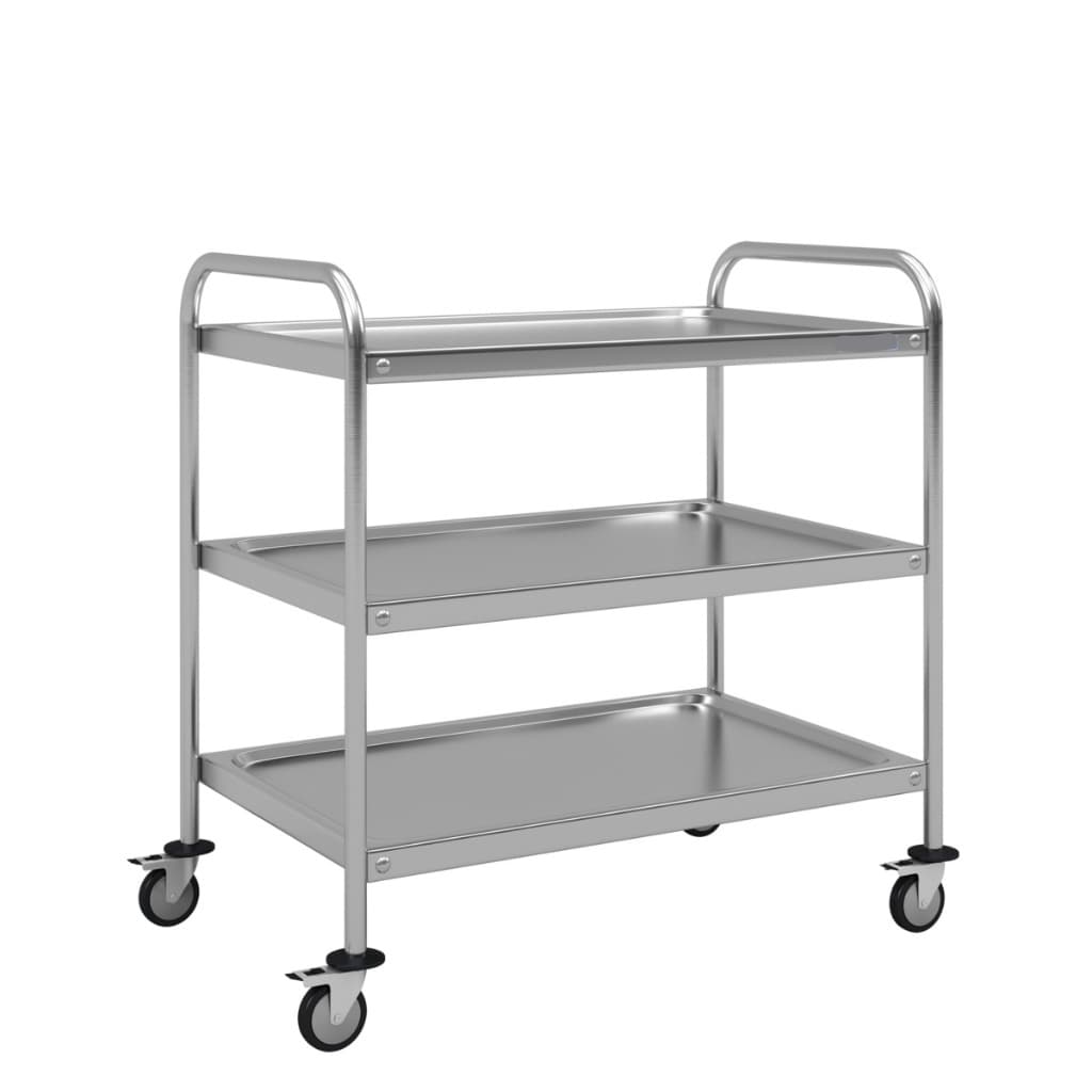 Carrinho de serviços 3 Prateleiras Inox multiuso auxiliar resistente com rodas Richoa