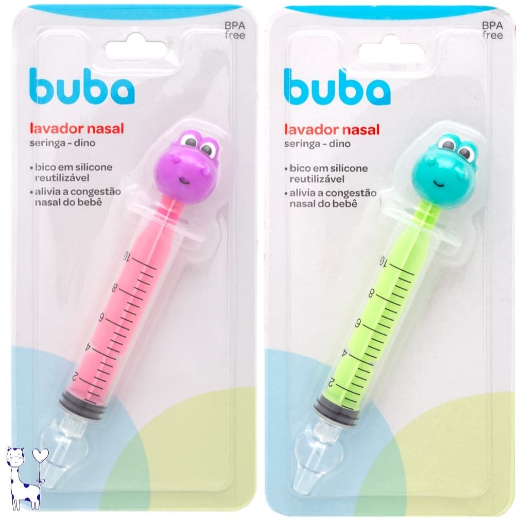 Seringa Nasal Bebê Buba Lavagem Nasal Infantil Segura Dino Verde/Roxo