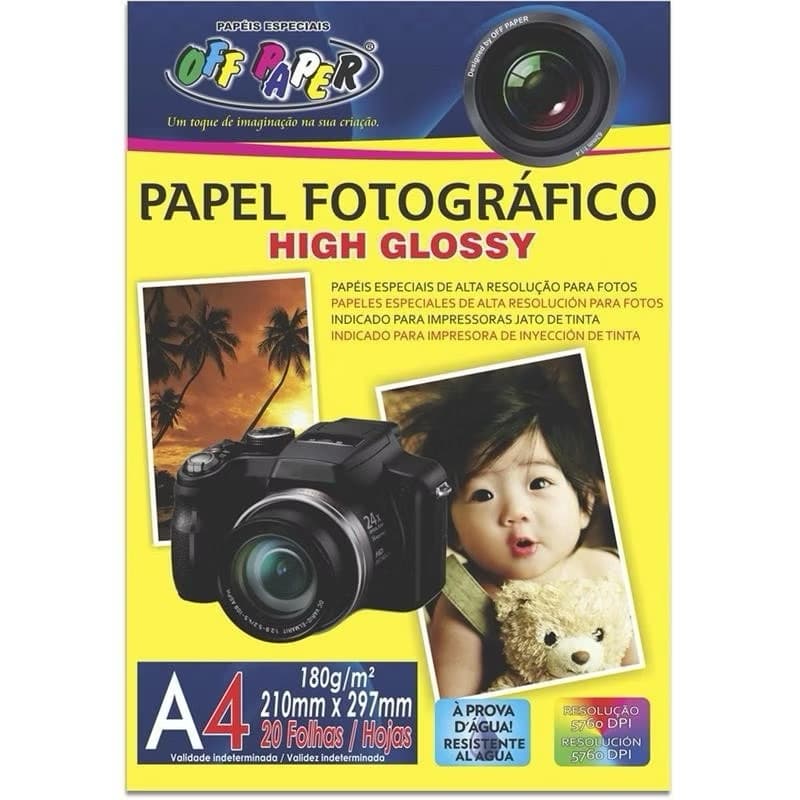 Papel Fotográfico A4 Glossy 180 gramas Off Paper - 20 Folhas