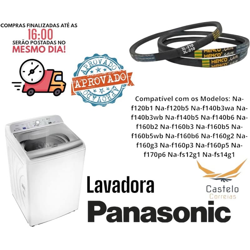 Correia p/ lavadora Panasonic- 12 / 14 / 16 Kilos- Premium