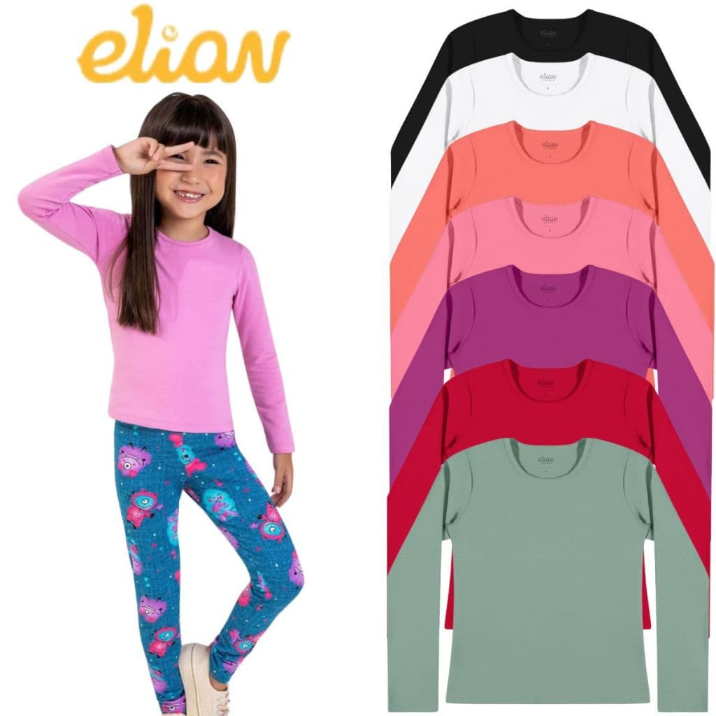 Blusa Manga Longa Infantil Menina Básica Cotton Elian 50025
