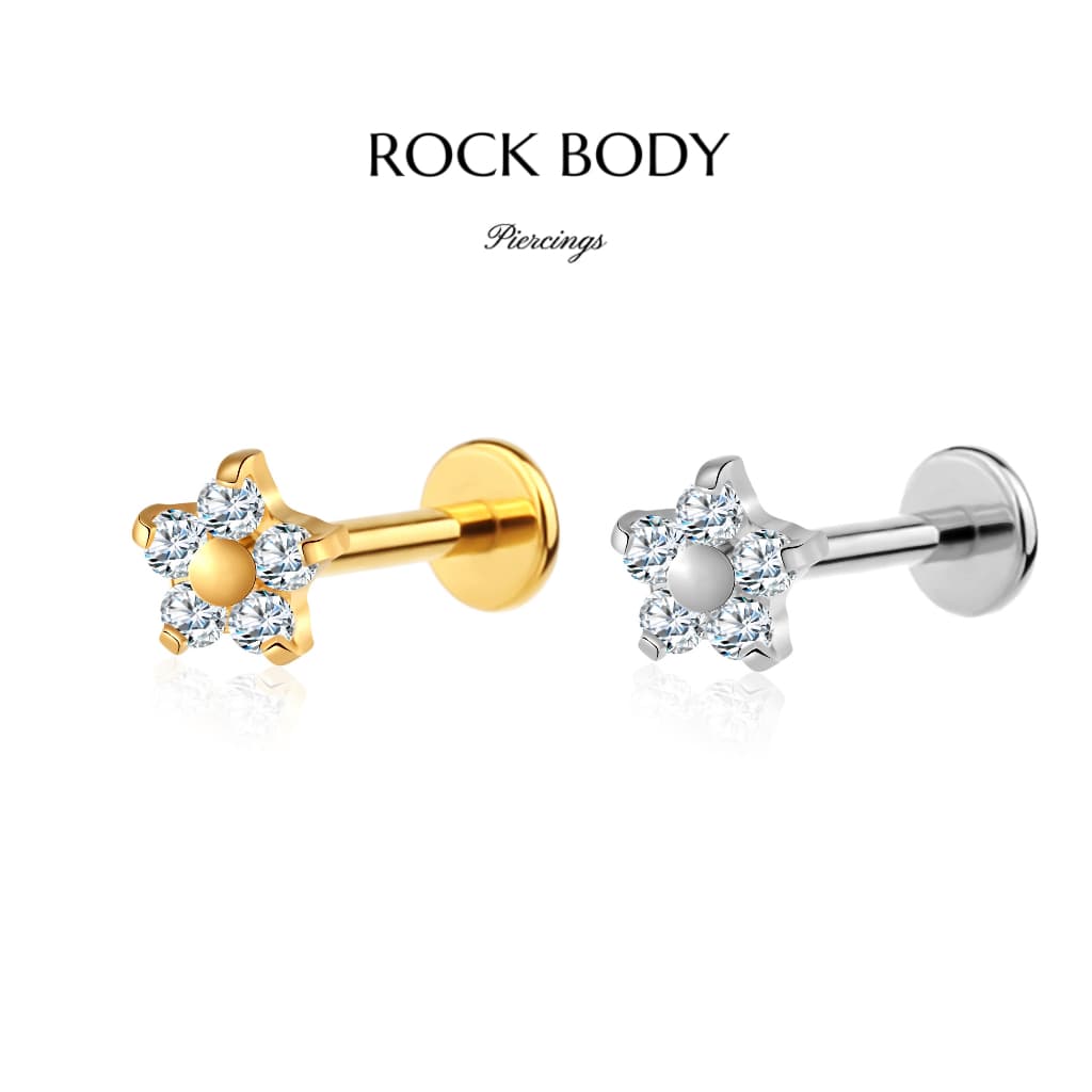 Piercing Labret Aço Cirúrgico Flor Zircônia |  Helix, Tragus, Conch, Nariz, Boca-Medusa e Outros Piercing Trágus