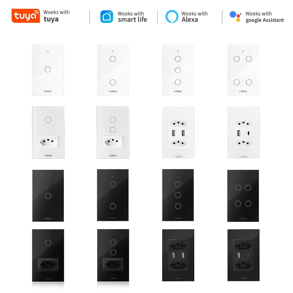 COIBEU Tuya WiFi Interruptor Inteligente Touch com Controle Remoto Sem Fio para Alexa e Google Home