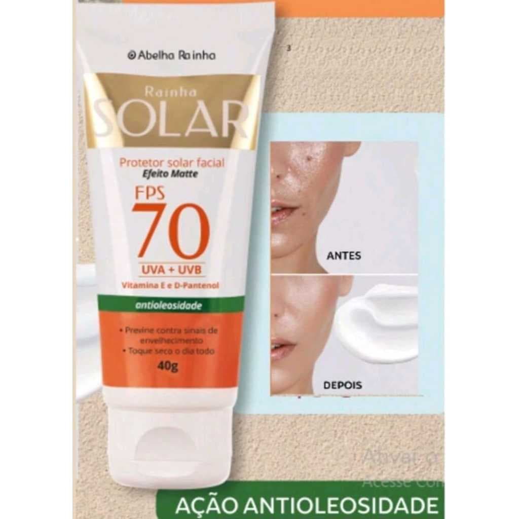 Protetor solar facial antioleosidade fps 70 abelha rainha