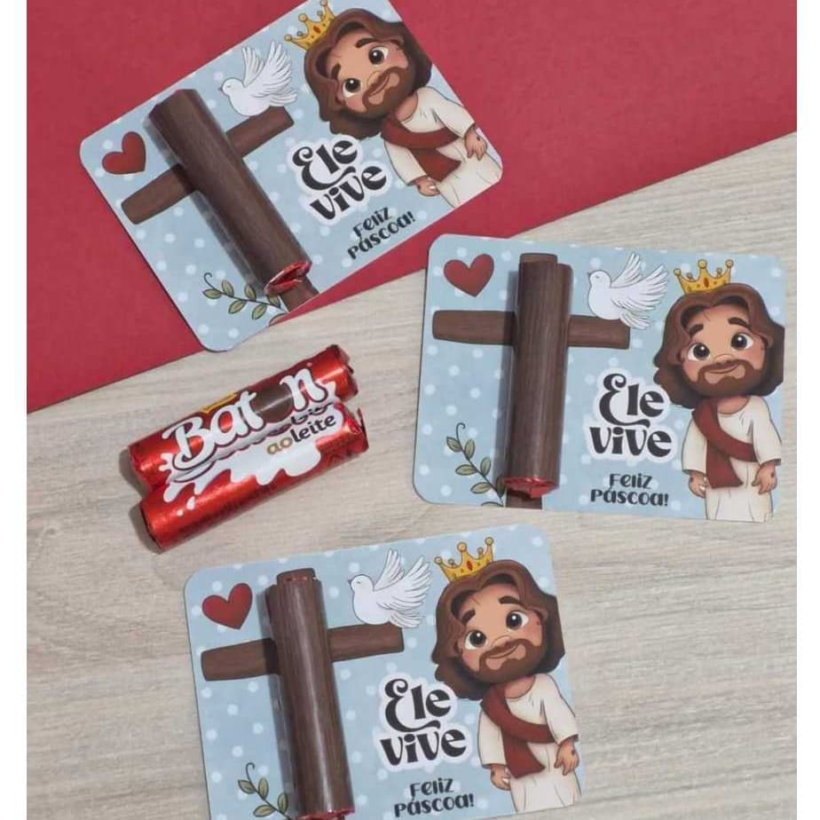 50 Cartões de Páscoa + Adesivo para chocolate batom mimo cartão presente lembrancinha