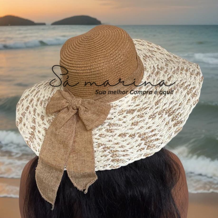 Chapéu Feminino Luxo Aba Larga Detalhe Laço Moda Verão