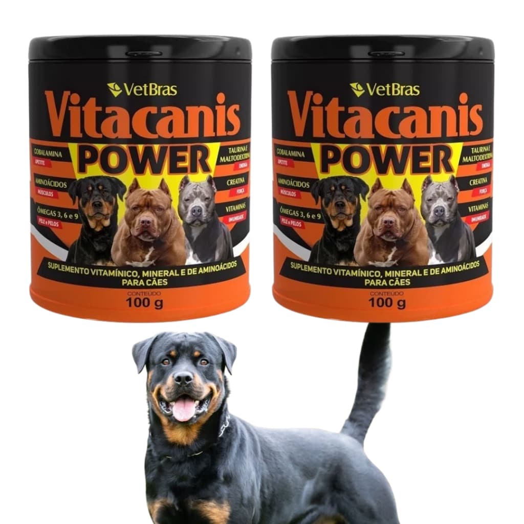 Combo 2 Vitacanis Power 100g Suplemento Vitamínico Alimentar Para Cães Fortes E Gatos Pit Bull