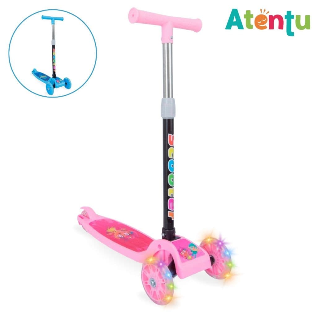 Patinete infantil 3 rodas com led luzes dobrável ajustável menino menina