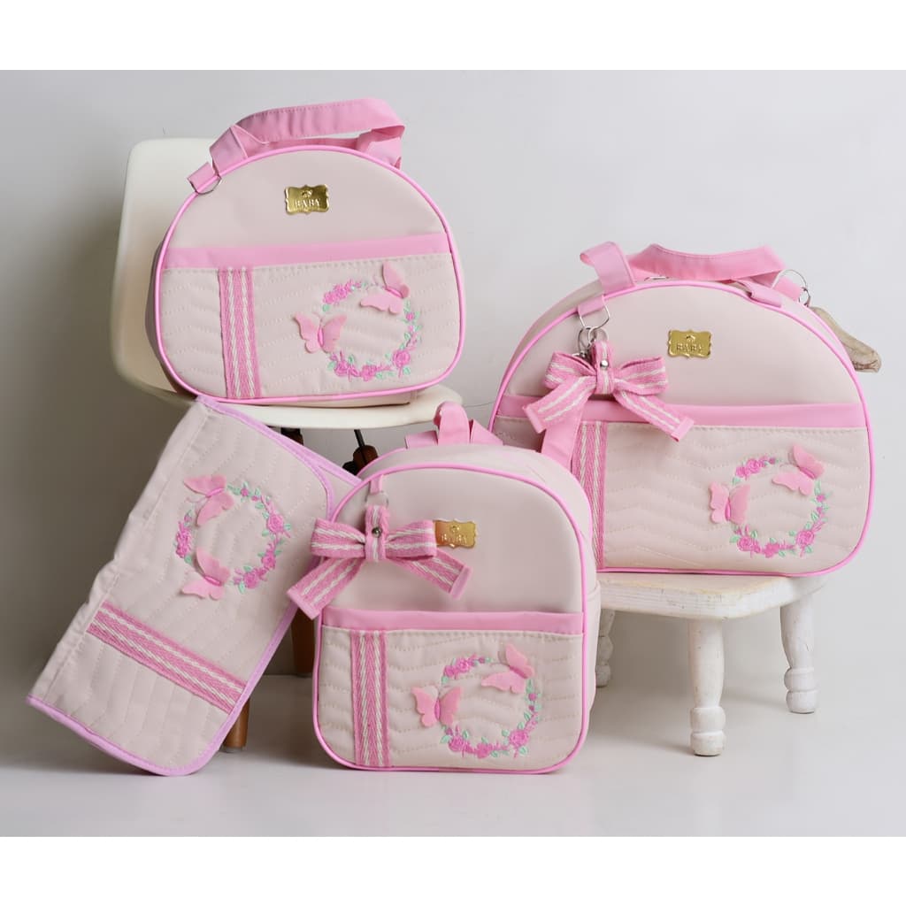 Conjunto de Bolsas Maternidade Para Bebê com Lacinho e Borboletas