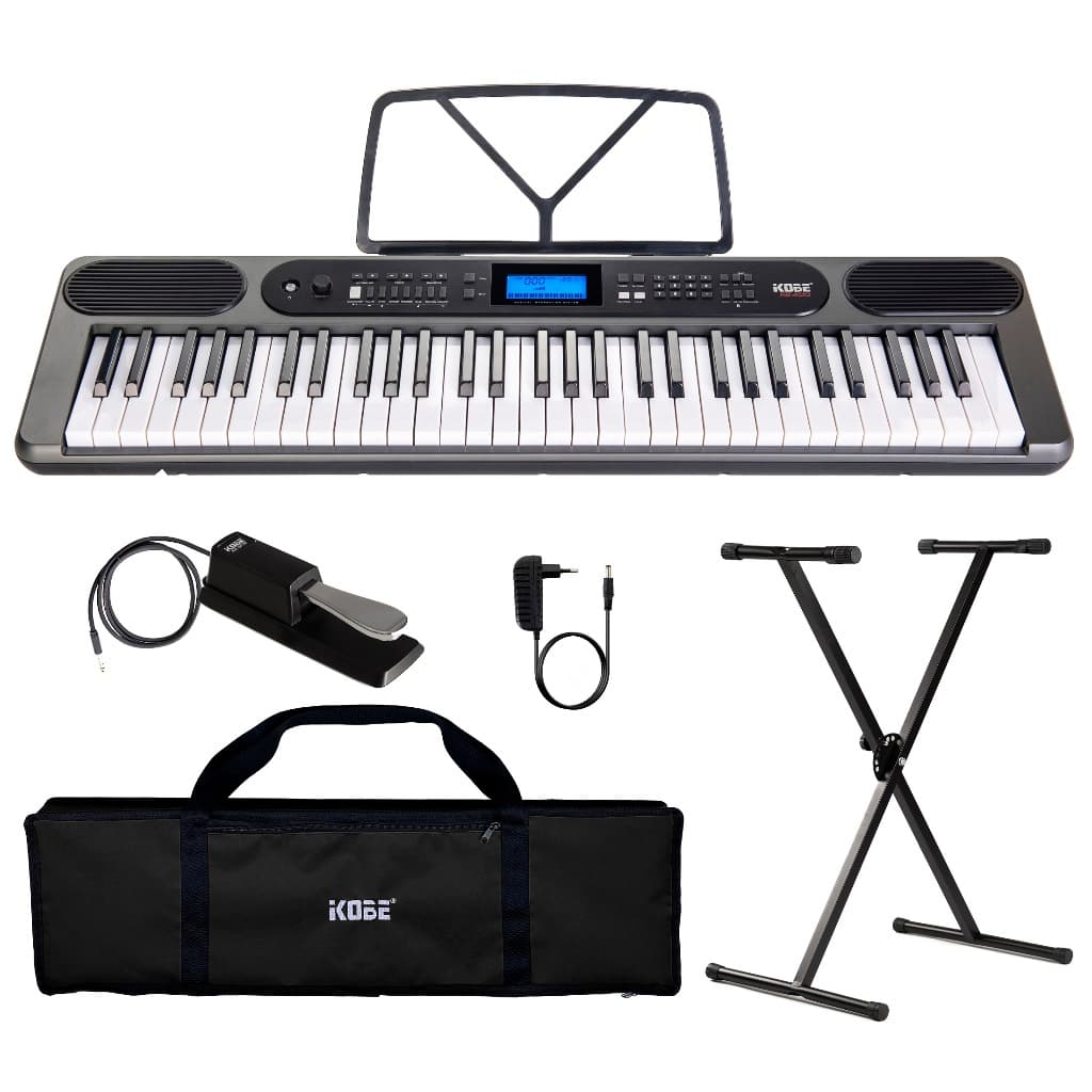 Kit Teclado Musical Kobe Kb-400 61 Teclas Sensibilidade Midi Usb - Suporte X, Pedal Sustain e Capa
