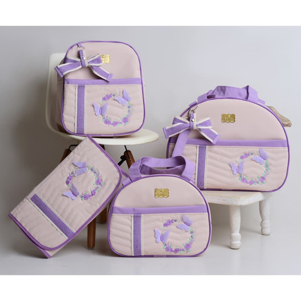 Kit com Bolsas de Maternidade Para Bebê Borboletas e Lacinhos