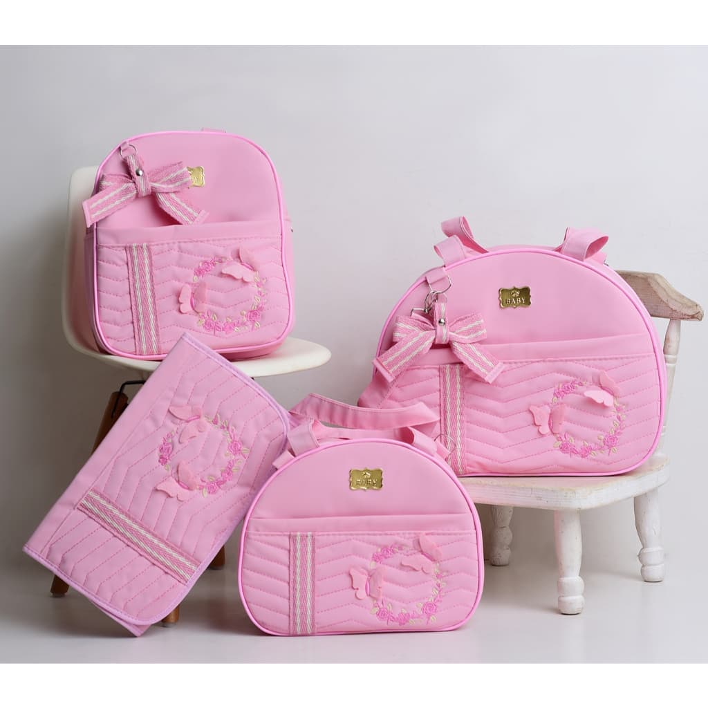 Conjunto de Bolsas Maternidade Bebê com Lacinho e Borboletas