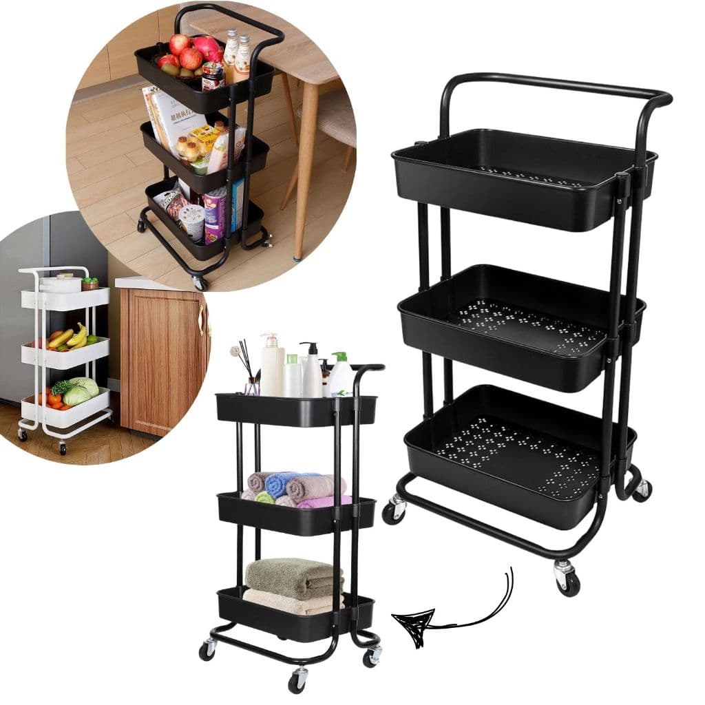Carrinho Organizador Multiuso Com Rodinhas Manicure Banheiro Lavanderia 3 Prateleiras
