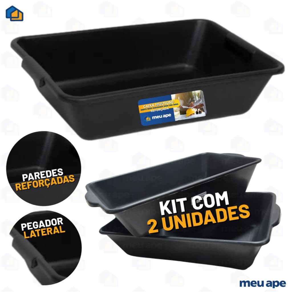 2 Caixa Plástica Para Massa Retangular Obras Areia Gato Multiuso Reforçada 20LT