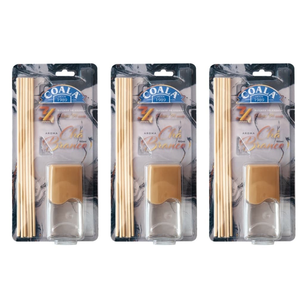 Kit 3 Coala Difusor de Aromas e Ambientes Chá Branco 100ML - Com Varetas - Perfumado